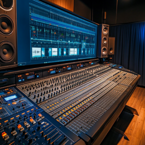 A music producer organizing and preparing audio tracks for mixing in a professional recording studio